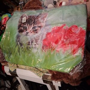 Adorable tote.\n 16 / 14.\n Canvas, back in polyester front.